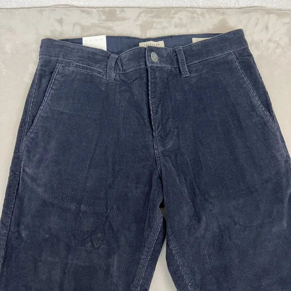 Selected Homme Pants Mens 30x32 Blue Corduroy Slim Skinny‎ Preppy Academia NWT